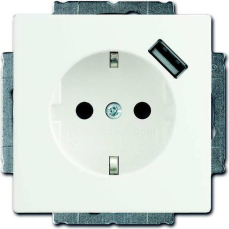 Розетка электрическая ABB со шторками с зарядным устройством USB-A (Альпийский белый)