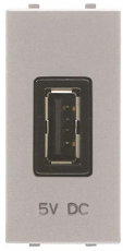 Механизм USB зарядного устройства, 1М, 2000 мА, 5В, серия Zenit, цвет серебристый