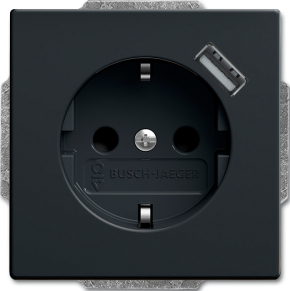 Розетка электрическая + зарядка USB, безвинтовые клеммы, защитные шторки (антрацит) Розетка электрическая + зарядка USB, безвинтовые клеммы, защитные шторки (антрацит)