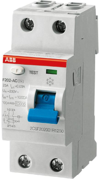 Выключатель дифференциального тока УЗО ABB 2 полюса F202 AC-16/0,01 Выключатель дифференциального тока УЗО ABB 2 полюса F202 AC-16/0,01