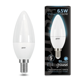 Лампа Gauss LED свеча E14 6.5W 100-240V 4100К Лампа Gauss LED свеча E14 6.5W 100-240V 4100К