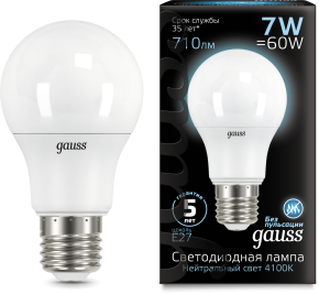 Лампа Gauss LED A60 E27 7W 4100K Лампа Gauss LED A60 E27 7W 4100K